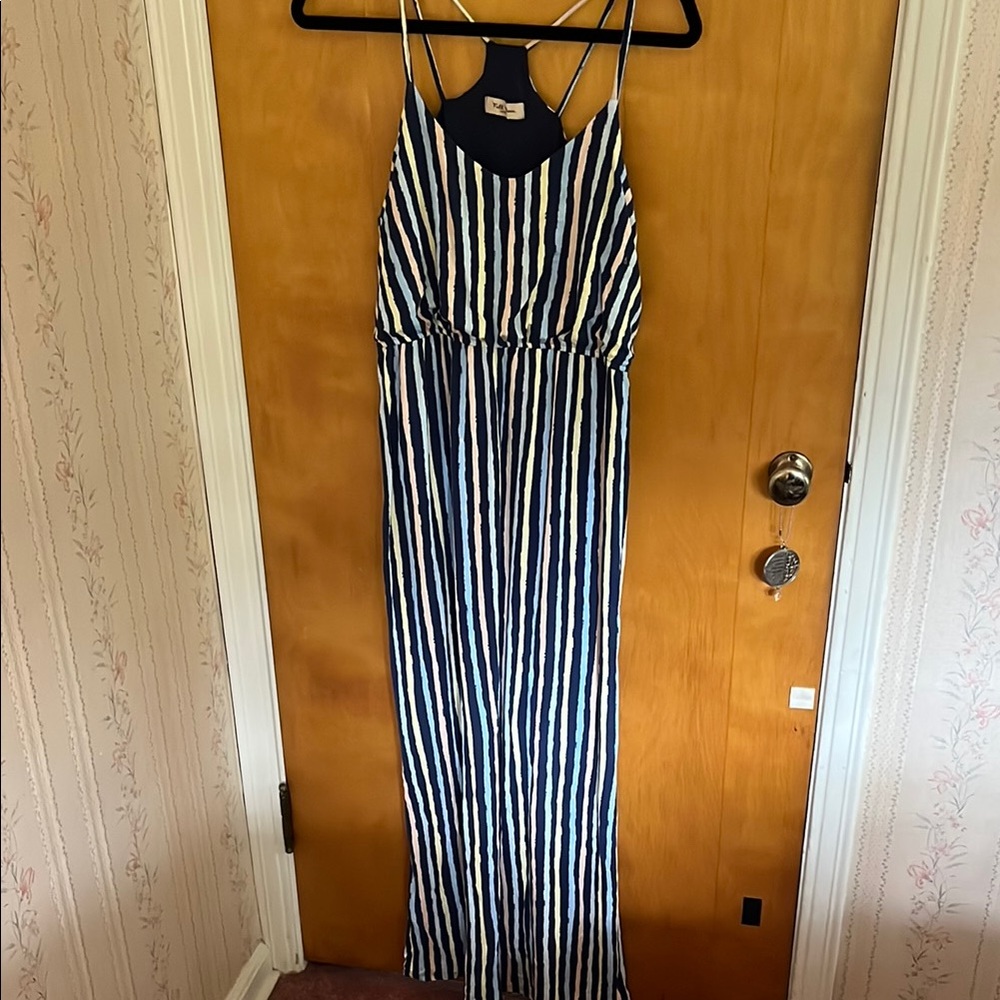 Striped Maxi Maternity Dress - Blue and White